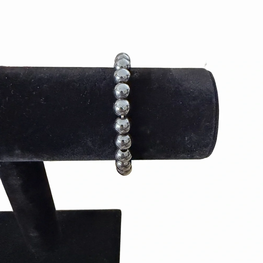 Hematite Beaded Stretch Bracelet | Polished Stone | Unisex